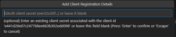 Screenshot that shows the authorization when Client Secret for a MCP server is requested.