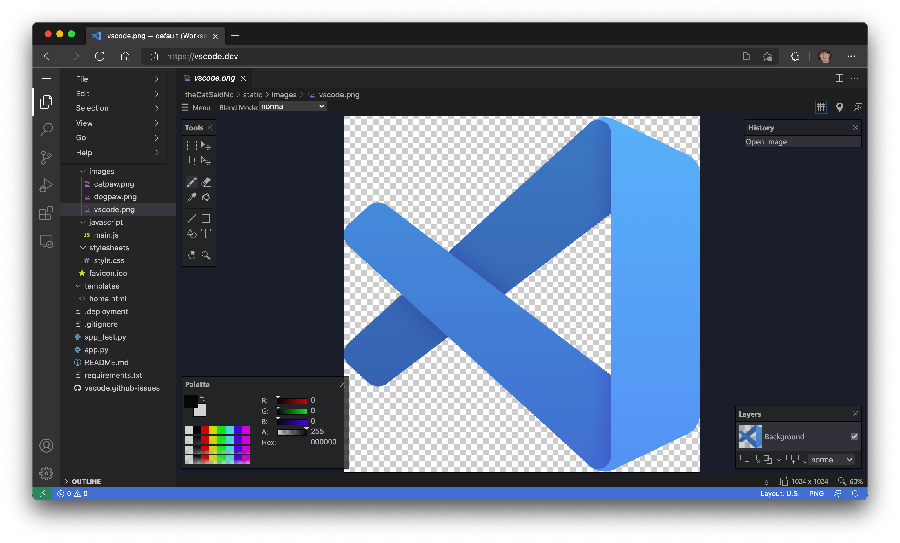 Luna Paint - Image Editor extension running in vscode.dev