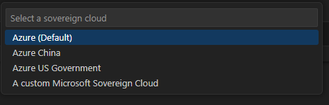Screenshot that shows where to connect to a sovereign cloud