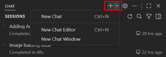 Screenshot of the New Chat button in the Chat view.