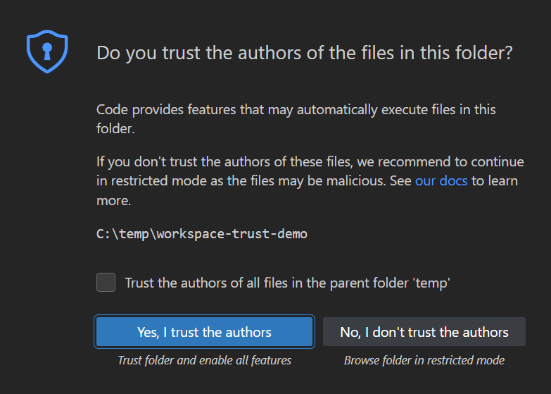 Trust this folder dialog