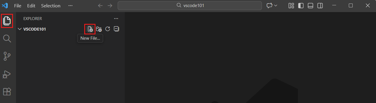 Screenshot that shows the New File button in the Explorer view.