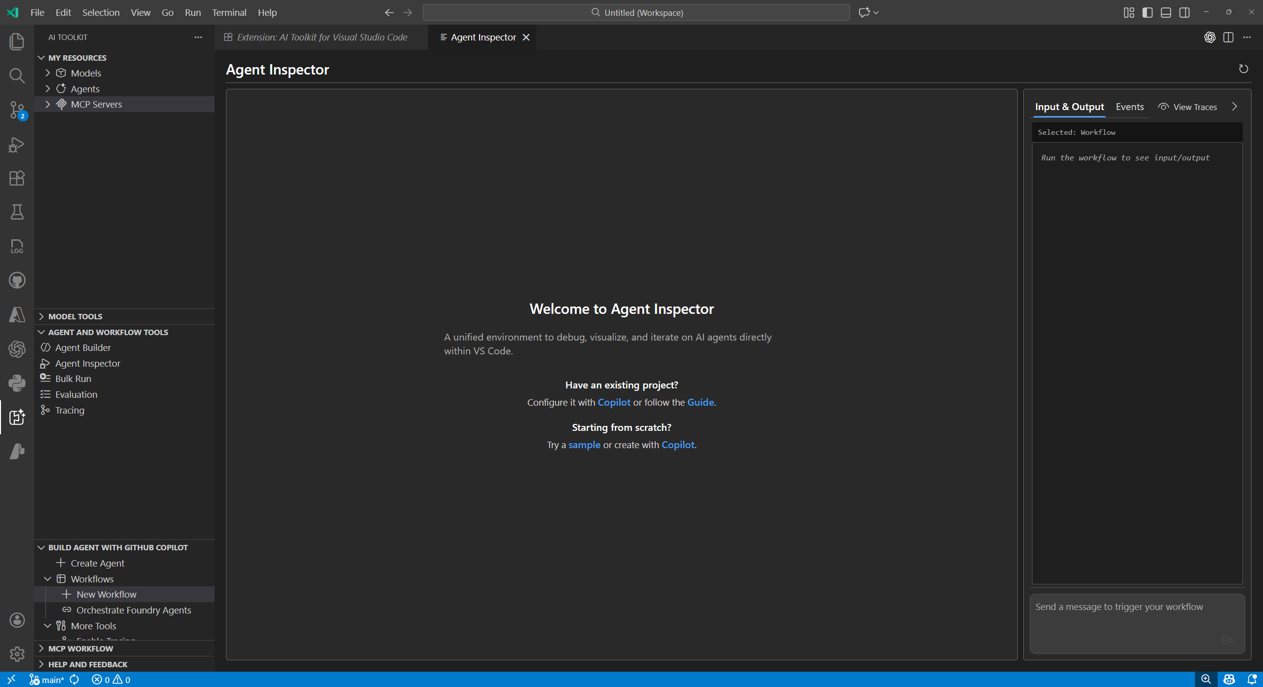 Screenshot showing the Agent Inspector quick start
