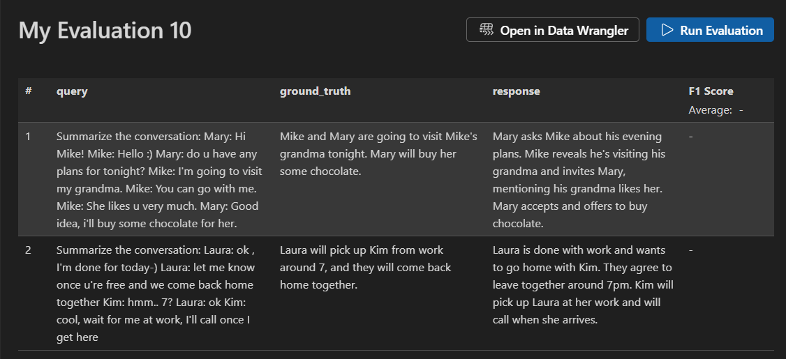 Screenshot showing the Run Evaluation dialog in AI Toolkit.