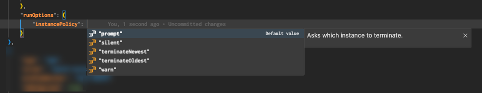 Screenshot showing an being configured in a file and displays the options with prompt as the default value.