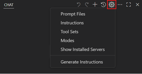 Screenshot that shows the Configure Chat menu in the Chat view.