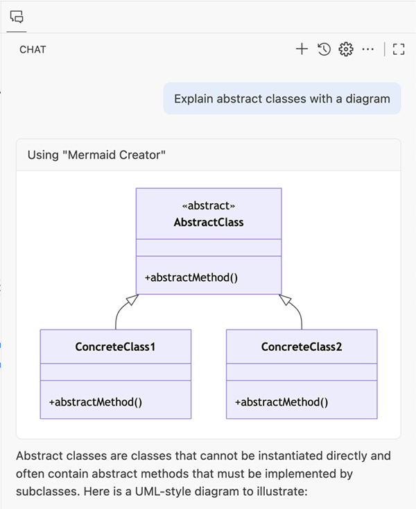 Screenshot showing a mermaid diagram in a chat response.