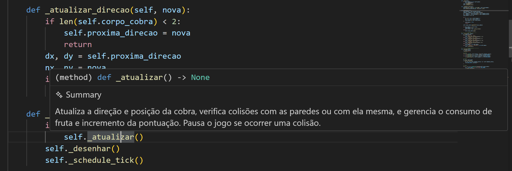 Screenshot of a Copilot Hover Summary generated in Portuguese.