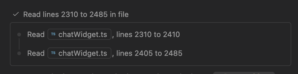 Screenshot showing multiple tool calls collapsed in a collapsible section.