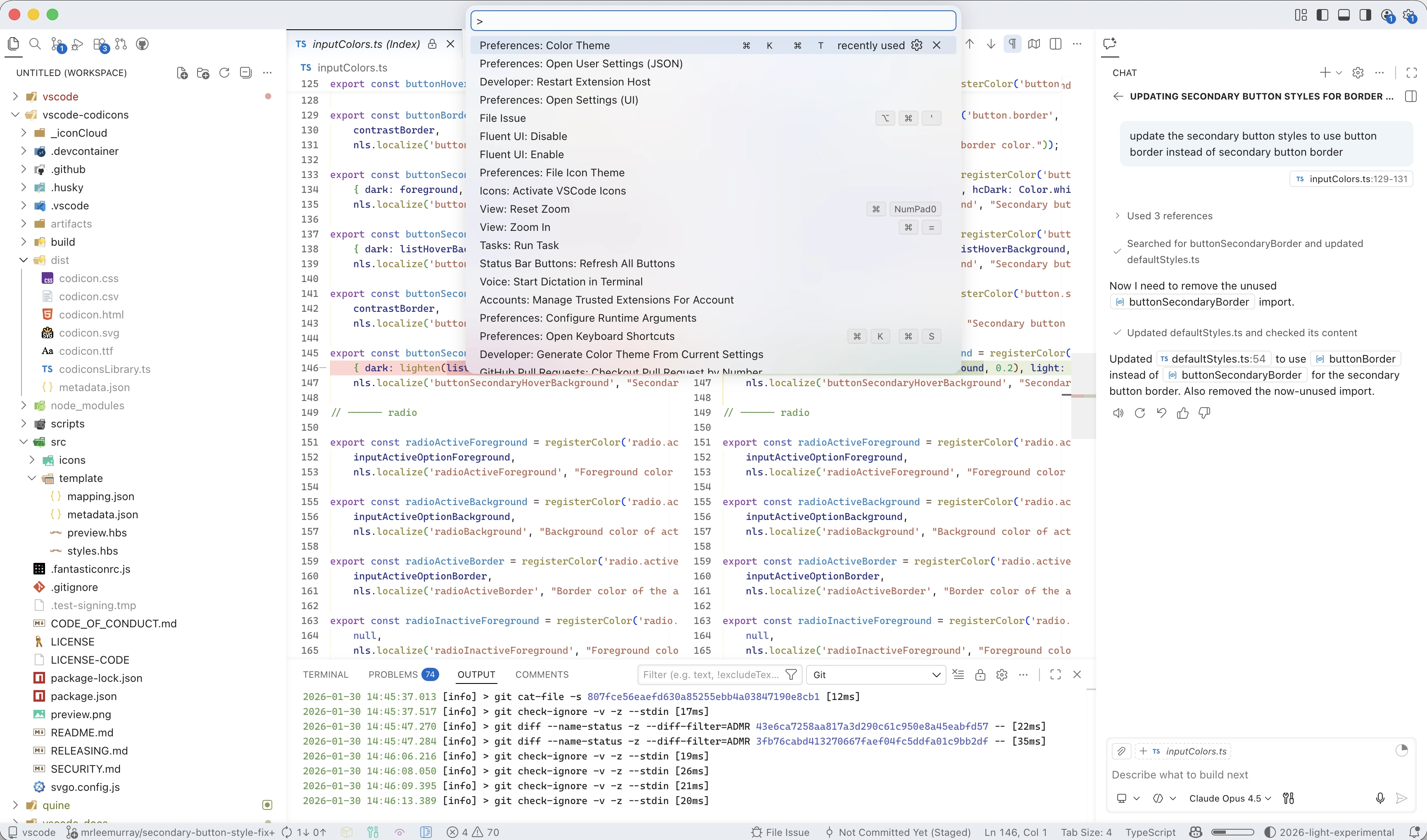 Screenshot showing the new experimental VS Code Light theme.
