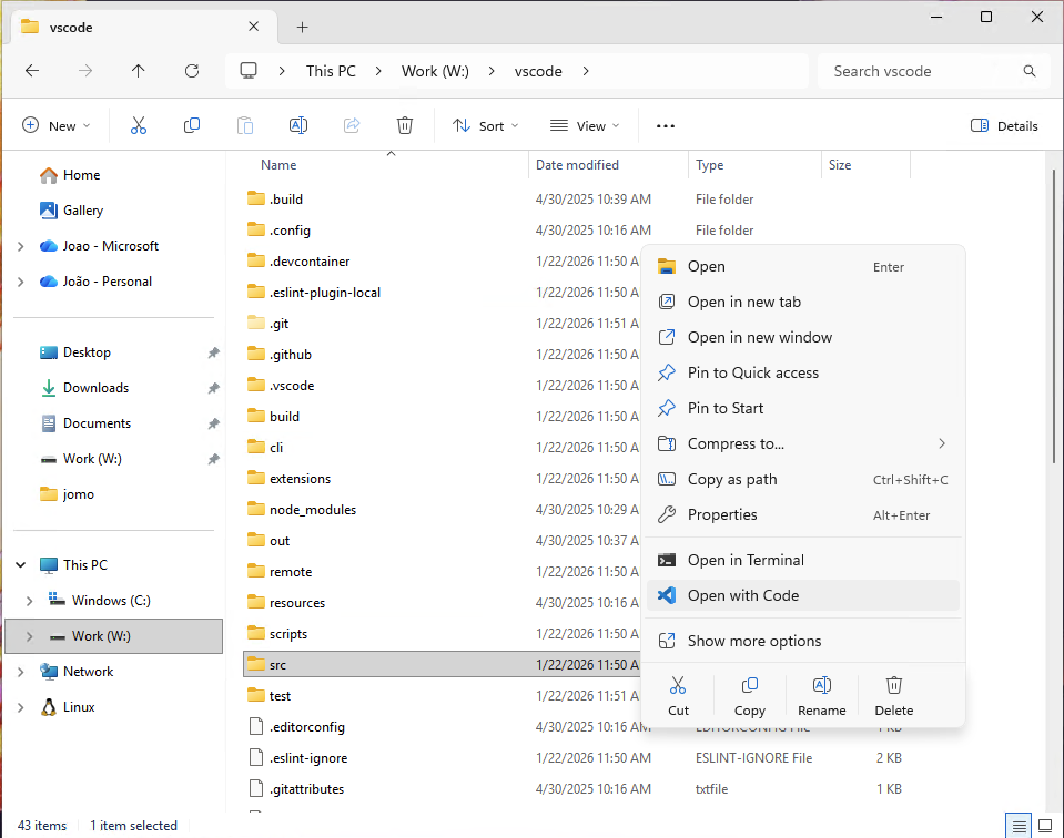 Screenshot showing VS Code in the Windows 11 context menu.